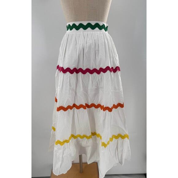 Palms Away A Line Midi Skirt Womens Small White Striped Pleated Side Zipper - Picture 4 of 7